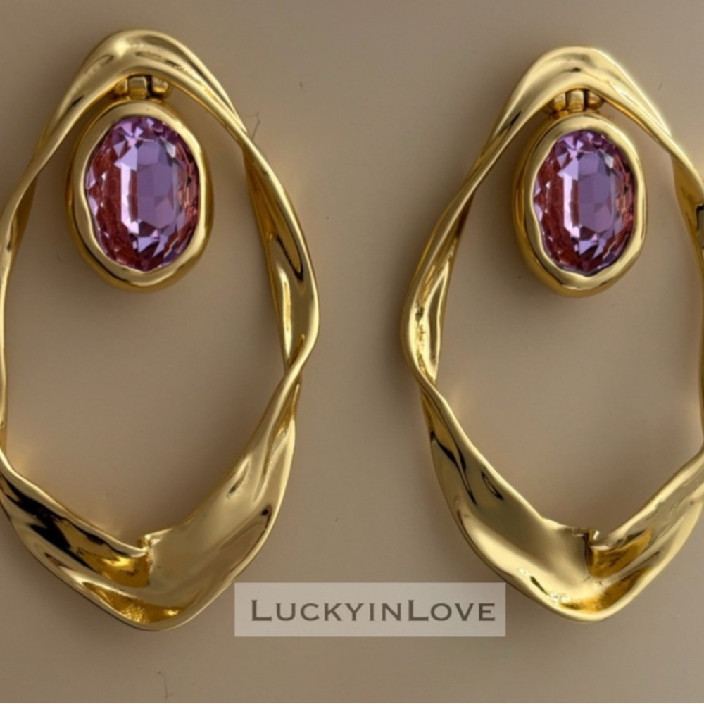 New ALEXIS BITTAR Crumpled Orbiting Swinging Door Knocker Gold Drop Earrings - Picture 4 of 11